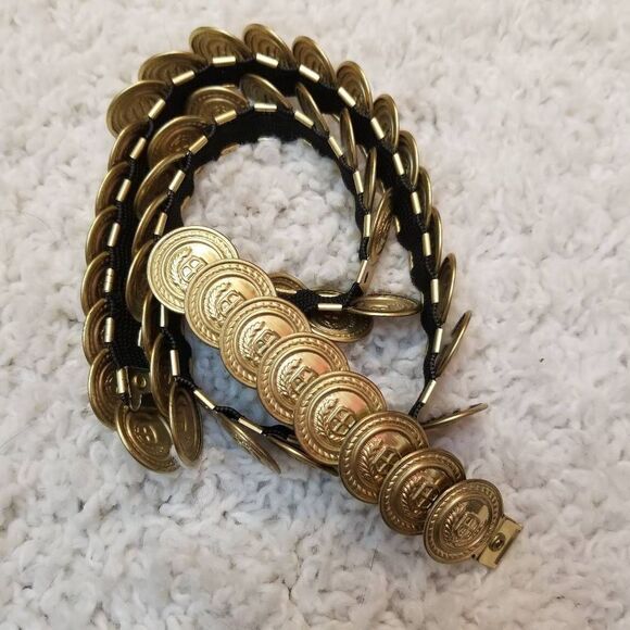 Vintage Gold Button Crest Stretch Belt - Picture 1 of 7